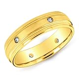 14K Yellow Gold Diamond Acccented Men's Band Ring
