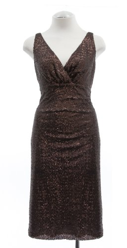 Ralph Lauren Brown Sequin V-Neck Sleeveless Cocktail Dress