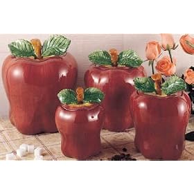 Buy Set of 4 Apple shaped red ceramic CANISTERS country kitchen home decor NEW by KKM