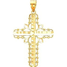 14K Yellow Gold Cross Pendant Religious Jewelry New
