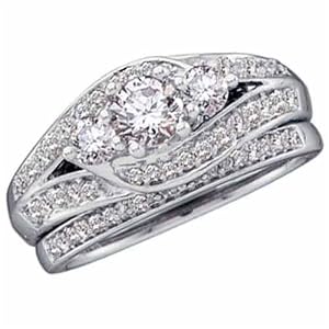 14K White Gold Pre Set Diamond Wedding Ring Set