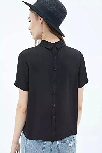 ThatsNice Black Lapel Short Sleeve Blouse