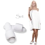 Royal Resort Collection: Luxury Lady's Wrap - Terry Velour Bath / Spa / Body Wrap with Elegant Pocket, 100% Turkish Cotton, Color: Pure White, Size: UNIVERSAL + Open Toe Slippers = SET
