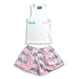 Stupid Factory - Girls Short Set, Great For Camp, White, Pink