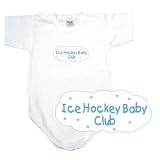 BABY BODYSUIT WHITE  LIGHT BLUE CLOUD ICE HOCKEY CLUB  3 - 6 Months