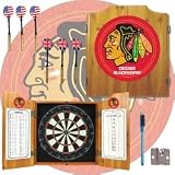 Trademark NHL Chicago Blackhawks dart cabinet includes Darts and Board