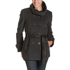 Cole Haan Women's Double Breasted Wool Cashmere Jacket with Leather Belt