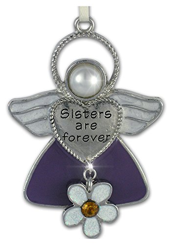 Sisters are forever hanging ornament angel with flower charm