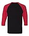 Bella 3200 Unisex 3 By 4 Sleeve Baseball Tee - Black & Red, Extra Large
