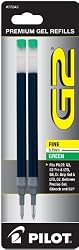 Pilot G2 Gel Ink Refill, 2-Pack for Rolling Ball Pens, Fine Point, Green Ink (77243)