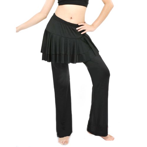 GOGO TEAM Womens Yoga Pants Belly Dance Latin Fitness Pants with Skirt