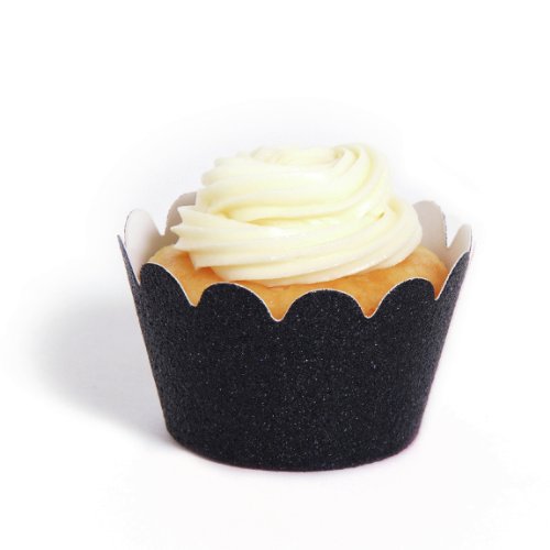 Dress My Cupcake Mini Black Reusable Glitter Cupcake Wrappers, Set of 18 - Halloween Cupcakes, Cupcake Bling, Picks, Toppers