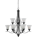 Quoizel SR5009IN Sarah 9-Light Chandelier with Opal Etched Glass Shades, Iron Gate