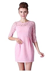 Elbow Length Sleeves General Print Lace  Dress