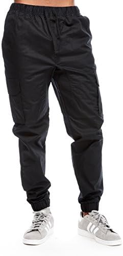 Mens Guys Ablanche Camo Cargo Pockets Twill Cuffed Joggers Pants 9JP15 (S, Black)