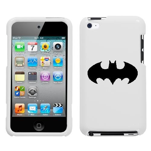  APPLE IPOD TOUCH ITOUCH 4 4TH BLACK BATMAN SYMBOL ON A WHITE HARD CASE COVER