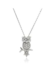 Nickel Free Silver Necklaces Owl Cubic Zirconia Sterling Silver Necklace Owl Measurement: 26.27Mm X 16.9Mm Chain Length: 16-18 Inches