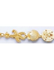 Gold Bracelet 7" Starfish, Shell & Sanddollar Bracelet