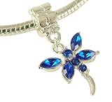 SAPPHIRE BLUE CRYSTAL DRAGONFLY DANGLE CHARM FOR PANDORA BRACELETS