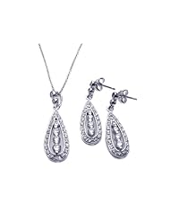 Nickel Free Sterling Silver Pendant & Earring Sets Tear Drop Antique Style Set