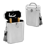 Picnic Time Envoy 2-Bottle Insulated, Aluminum Wine Case w/ Corkscrew (Black/Silver)