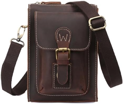 Zenness Retro Mens Small Mini Genuine Leather Crossbody Bag Waist Belt Bag