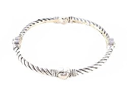 Stretch Bracelet - Bangle Style - Designer Inspired - Twist Swirl Pattern with Hearts ~ Silver Tone Metal (FB74)