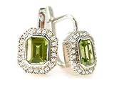 18K White Gold Earrings with European Leverback, Enhanced with Peridot and surrounded by Diamond Accents