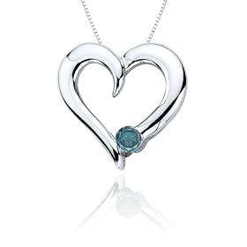 10k White Gold Blue Diamond Heart Pendant (1/10 cttw), 18