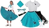 Hip Hop 50s Shop 7 Piece Child Poodle Skirt Outfit, Size 6 Teal