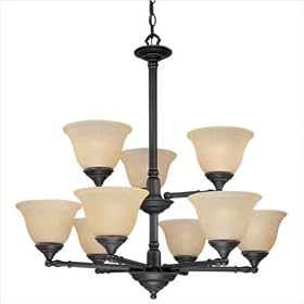 Rockford 9 Light Chandelier in Painted Bronze with Worn Highlights