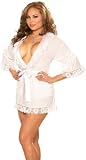 Sexy Plus Size White Sleepwear Lingerie Set - Robe and Matching Thong Panties