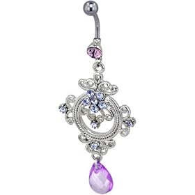 Pugster Soft Pink Round Filigree Pendant Dangle Belly Ring by Dangling Steel Belly Rings