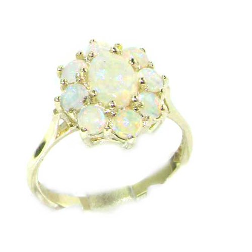 Luxury 9K White Gold Womens Colorful Fiery AAA Grade Opal Cluster Ring - Finger Sizes 5 to 12 Available
