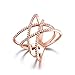 Redbarry 18k Rose Gold Plated Double Cross X Shape Micro CZ Paved Party Rings, Size 8