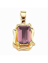 14K Yellow Gold Emerald Cut Pink Sapphire Pendant -- LIFETIME WARRANTY