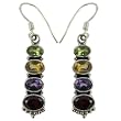 Multi Gemstone Dangle Earrings Sterlng Silver Jewelry 1.5 inches