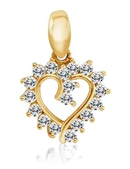 Solid 14K Yellow Gold Love Heart Highest Quality Round Shape Brilliant Cut CZ Cubic Zirconia Ladies Pendant Charm (Height = 1/2" , Width = 1/2")