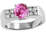 1.50 cts Lab Created Round Pink Topaz and Genuine Diamond Ring - 14kt White or Yellow Gold