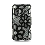 Hard Snap on Plastic BLACK With LACE FLOWERS Design Faceplate Cover Case for SAMSUNG M820 GALAXY PREVAIL (BOOST) With Removal PRY Tool [WCF581]