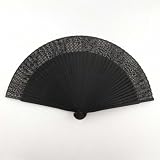 Japanese Silk Handheld Fan, Black with Swirls and Patterns HF206B