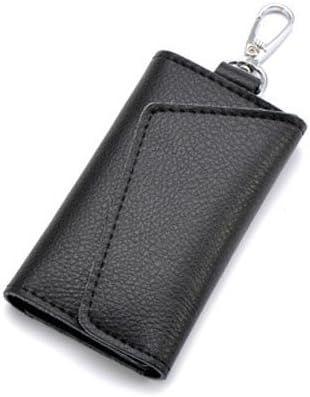 Hot Sell 100% Real Leather Solid Color Key Case Keychain Holder Cover Wallet for Women/Men (Black)