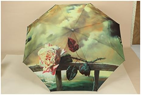 Rose Oil Painting Umbrella Romantic Folding Classic Anti-Uv Sun/Rain Durable Automatic Umbrella - Style1