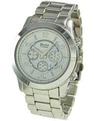 Geneva Mens or Womens Unisex Chronograph Style Watch in Silver Tone
