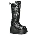 4-1/2 Inch Trendy Black Boots Gothic Boots Punk Shoes Velcro Straps Black PU