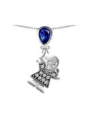 Original Star K (tm) Little Girl Holding a Balloon Mother Birthstone Pear Shape Created Sapphire Pendant in 925 Sterling Silver