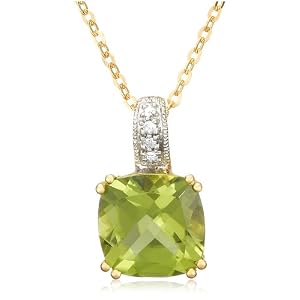 14k Yellow Gold Plated Sterling Silver Cushion-Cut Peridot Pendant, 18.5 by
