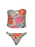 Split Bubblegum Floral 2 Pc Bikini W/padded Apron Tankini Top & Ring Side Bottom (Medium)