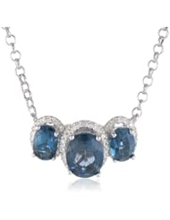 14k White Gold London Blue Topaz and 1/4 cttw Diamond 3 Stone Necklace, 18"