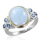 Blue Topaz and Milky Aquamarine Ring in Sterling Silver - 5.96 cttw
